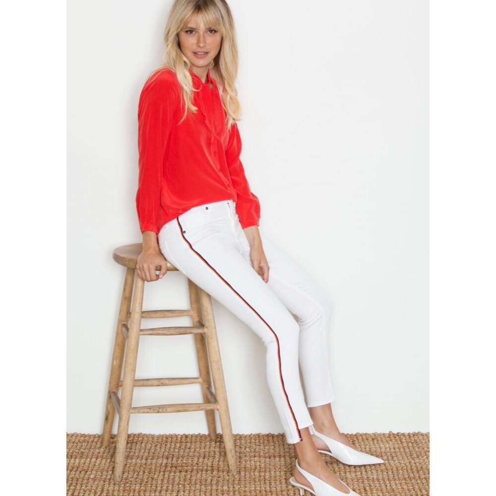 Twisted Seam Skinny White Jeans by Parker Smith 27